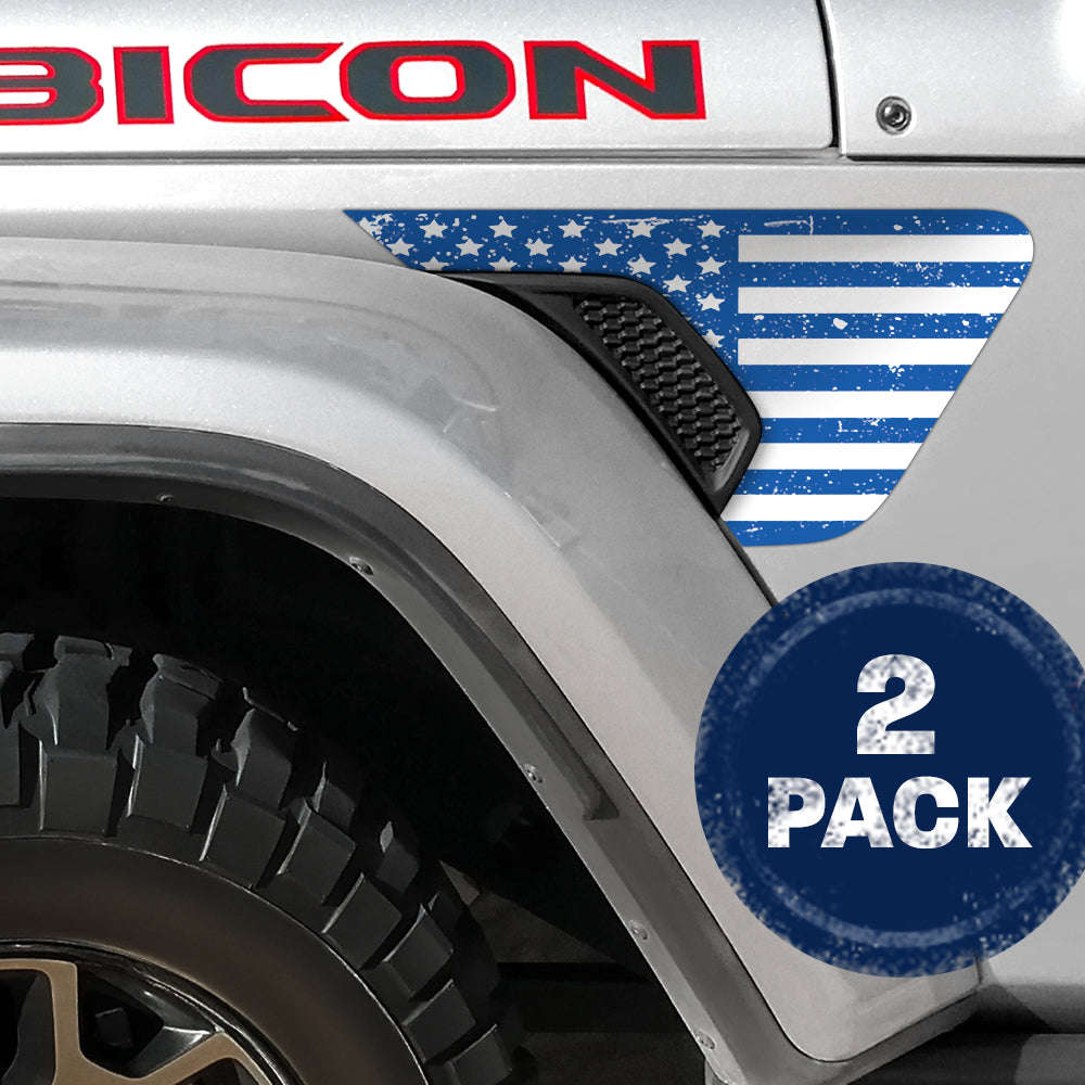 White and Blue Distressed Flag 2pc Vinyl Fender Decal