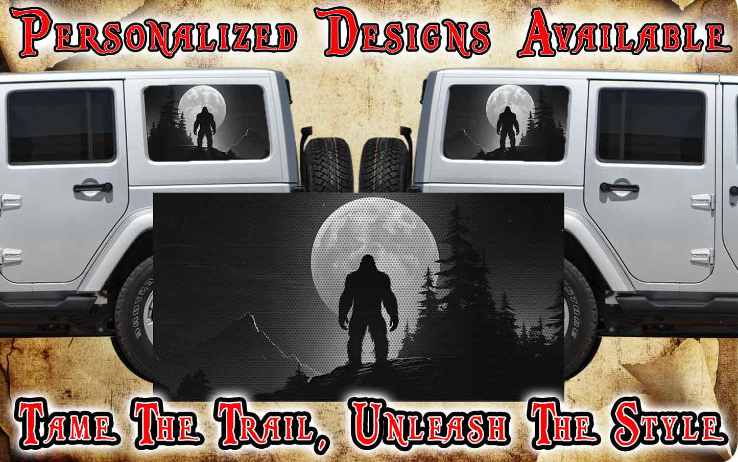 Bigfoot Rear quarter window see through graphic.