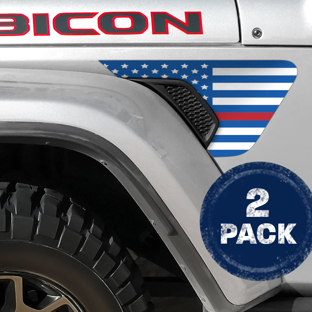 White and Blue Thin Red Line Flag 2pc Vinyl Fender Decal