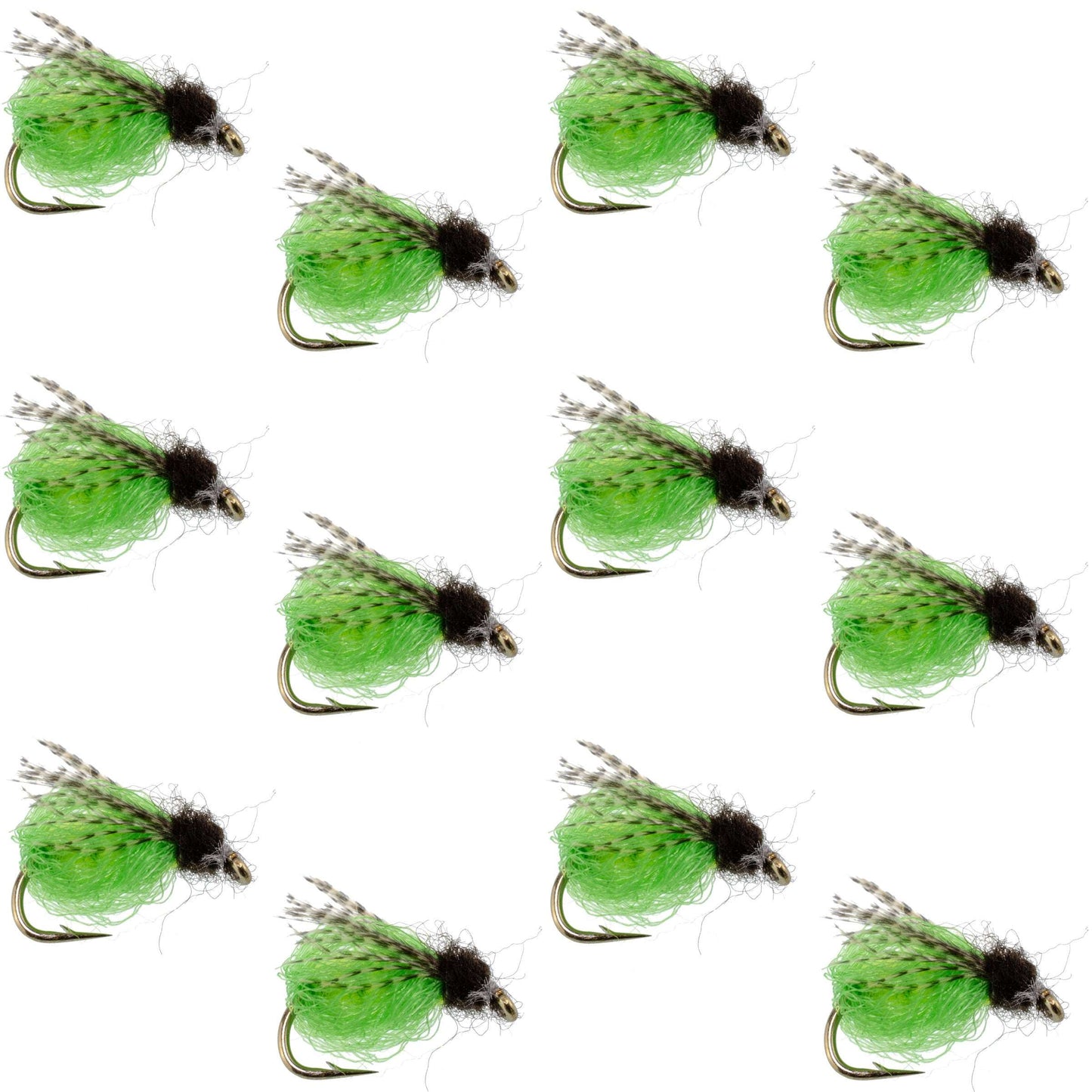 LaFontaine Bright Green Deep Sparkle Caddis Pupa - 1 Dozen Flies Hook Size 16
