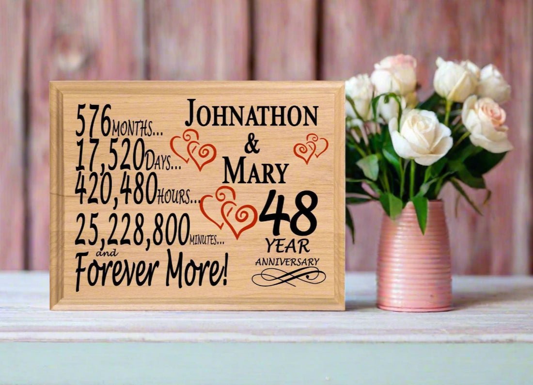 Personalized 48th Anniversary Gift – Custom Wood Keepsake for Husband, Wife, or Couple