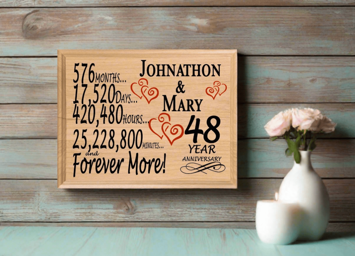 Personalized 48th Anniversary Gift – Custom Wood Keepsake for Husband, Wife, or Couple
