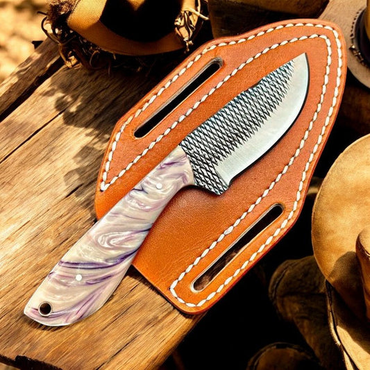 Ranching Knives – Handmade Rasp Steel Blade with Resin Handle & Leather Sheath