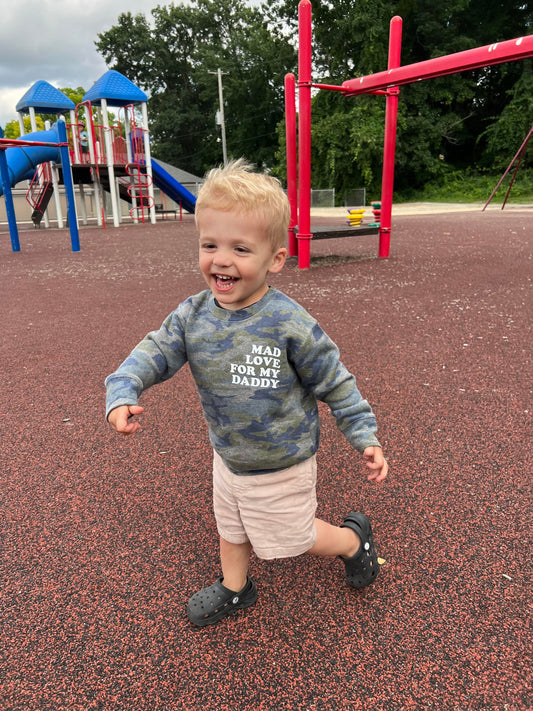 Mad Love For My Daddy Toddler Camo Crewneck Sweatshirt