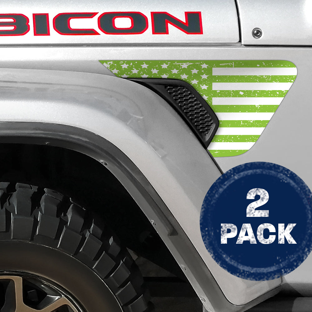White and Green Distressed Flag 2pc Vinyl Fender Decal