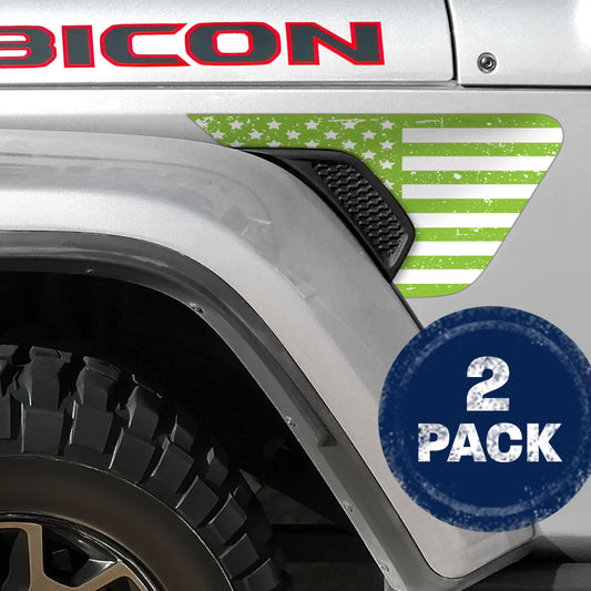 White and Green Distressed Flag 2pc Vinyl Fender Decal