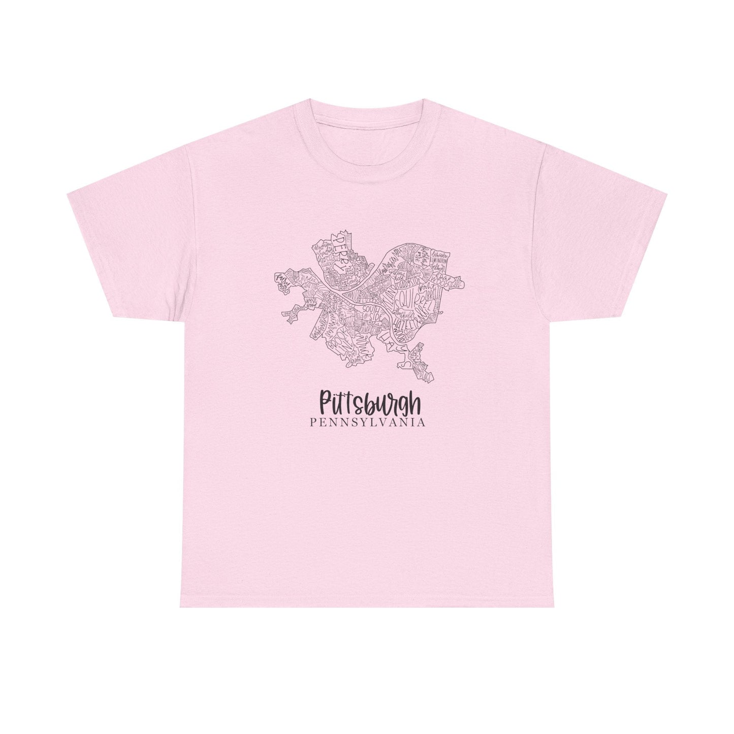 Pittsburgh Topo Word Map Graphic Gildan Unisex Heavy Cotton Tee