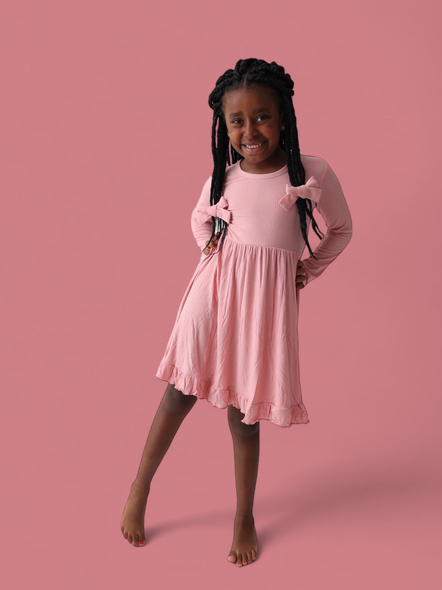 MAUVE RIB DREAM RUFFLE DRESS