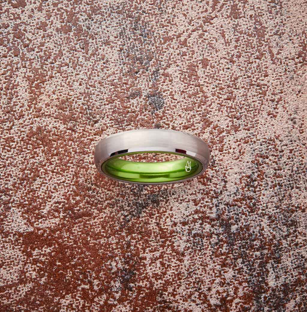 Silver Tungsten Ring - Resilient Green - 4MM