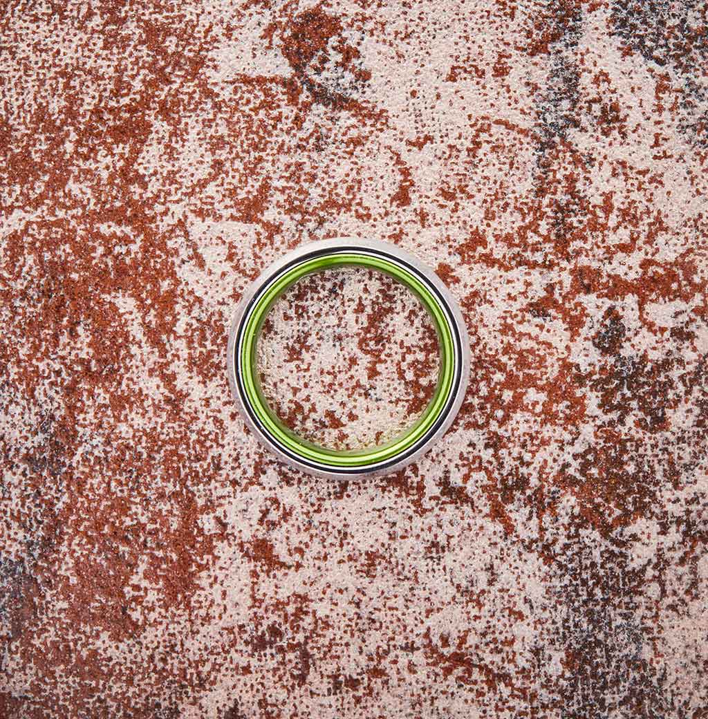 Silver Tungsten Ring - Resilient Green - 4MM