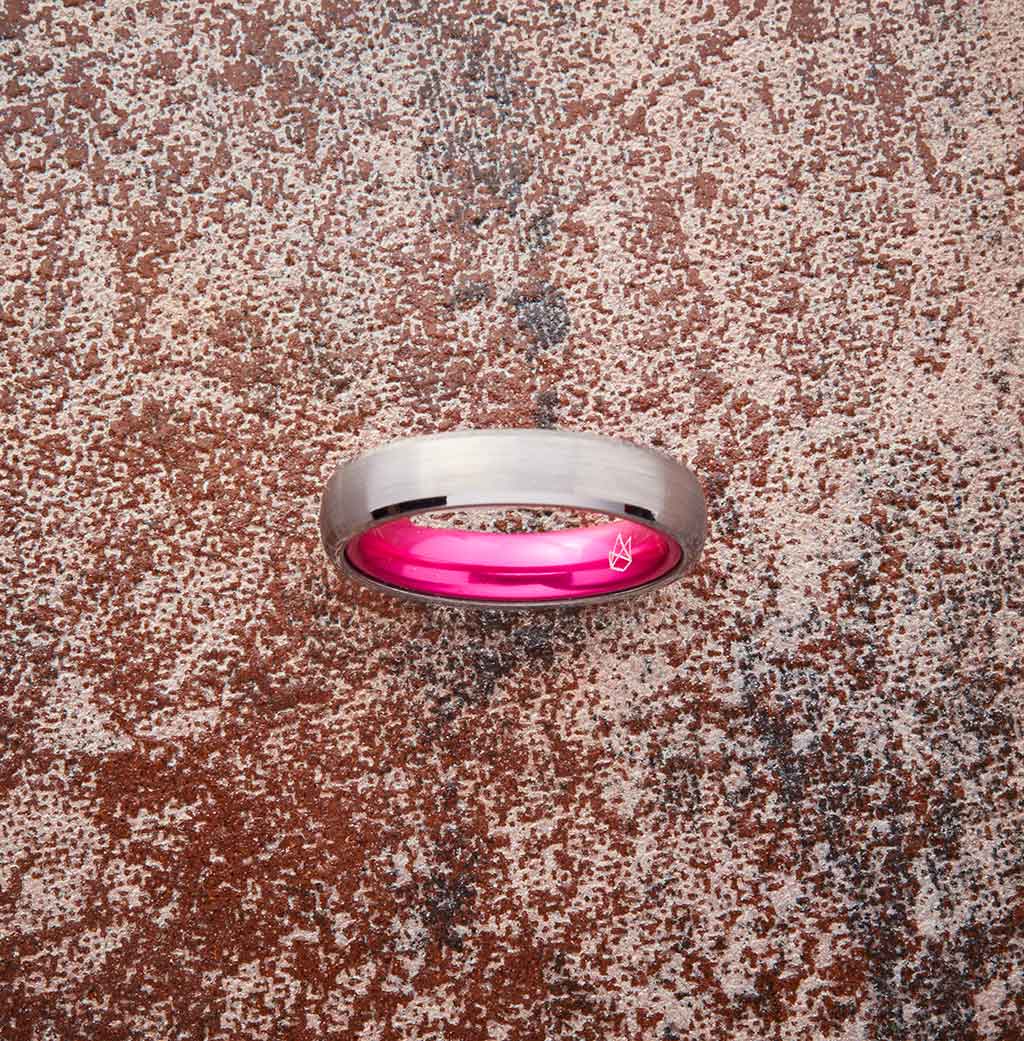 Tungsten Ring (Silver) - Resilient Pink - 4MM