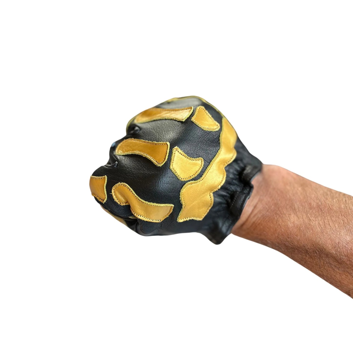 Leather Gloves - Buffalo Skeleton  Motorcycle Astrapí (Lightning)-Black-Gold