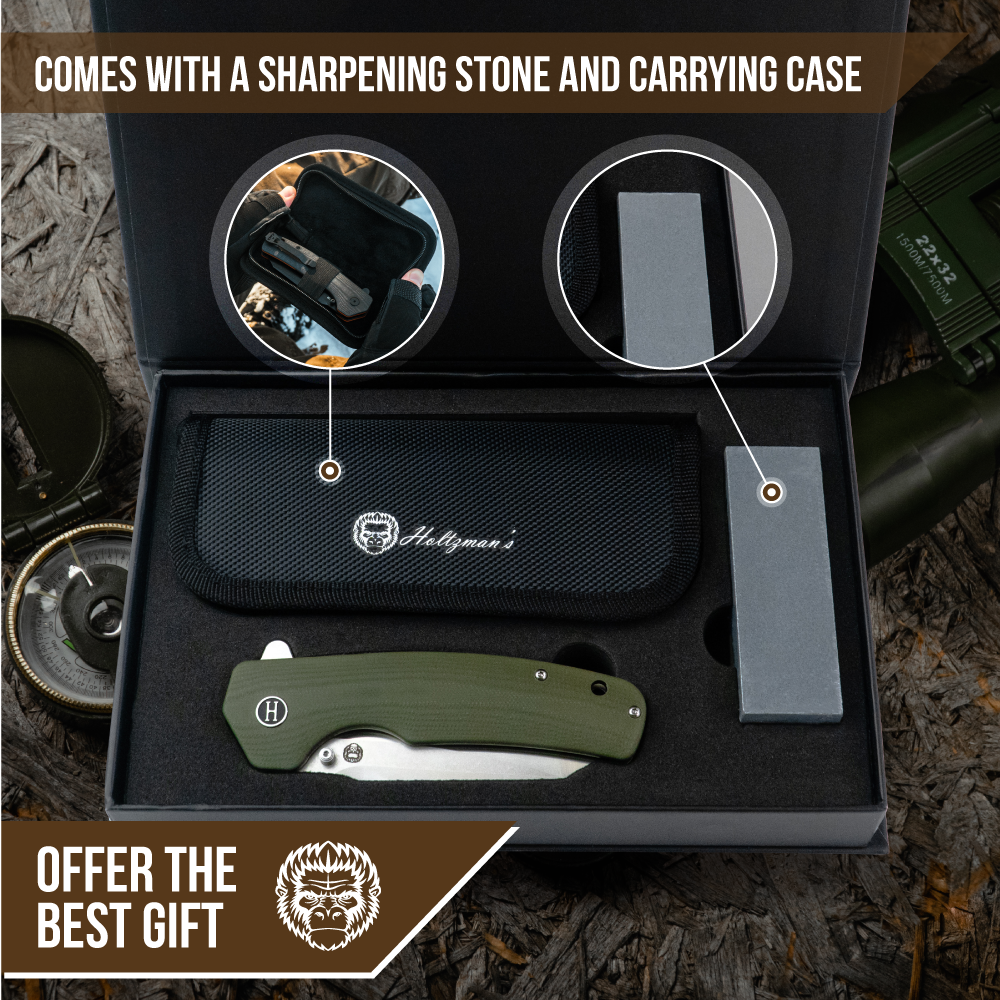 The Clip Point Folding Pocket Knife Giftset for Men and Women (Silver and Green)