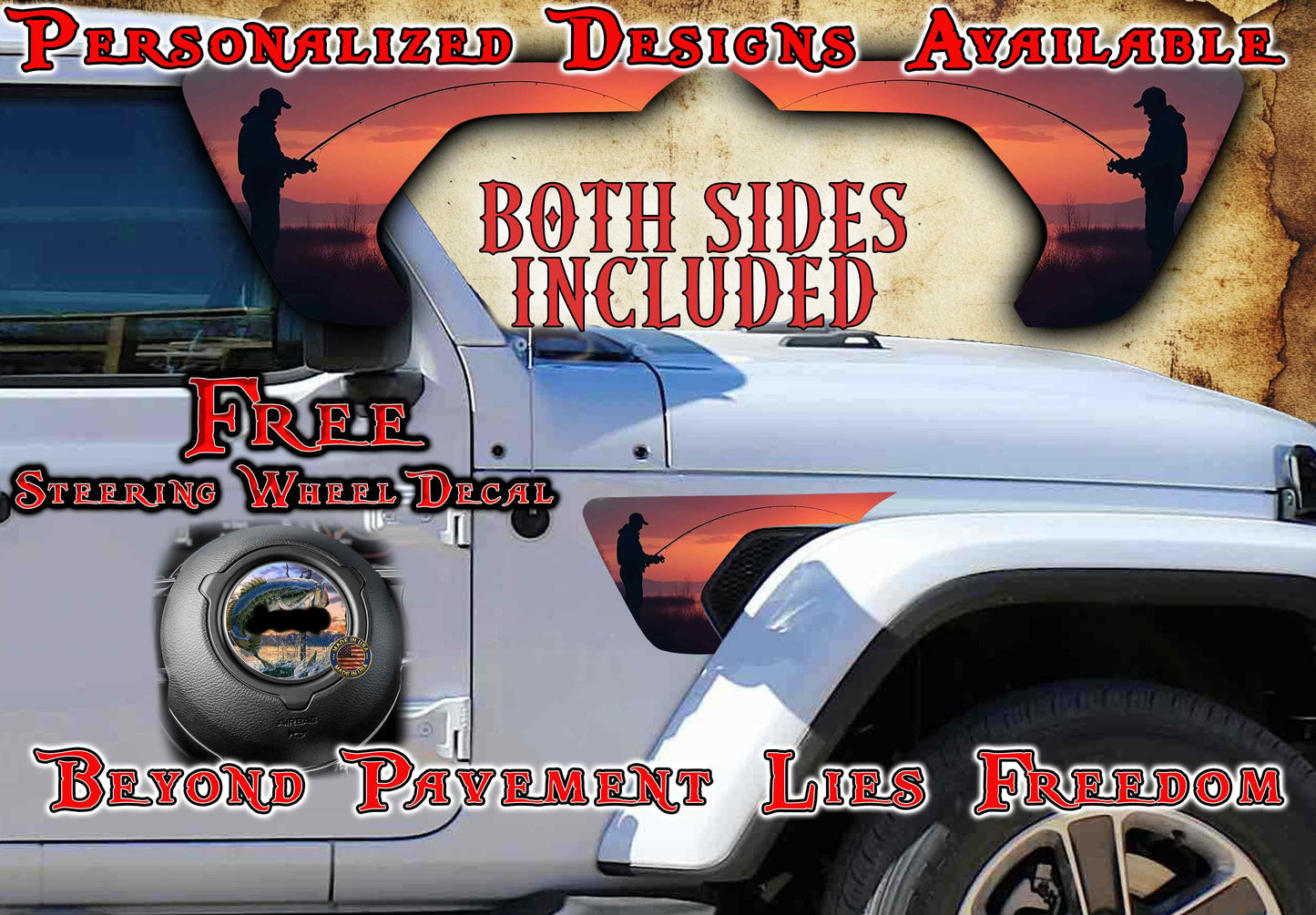 Fishing fender vent decal for the JL or JT 2018 or newer