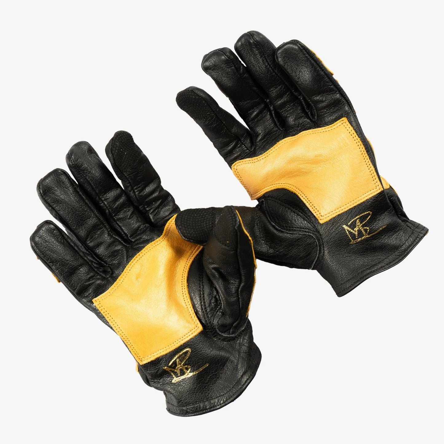Leather Gloves - Buffalo Skeleton  Motorcycle Astrapí (Lightning)-Black-Gold
