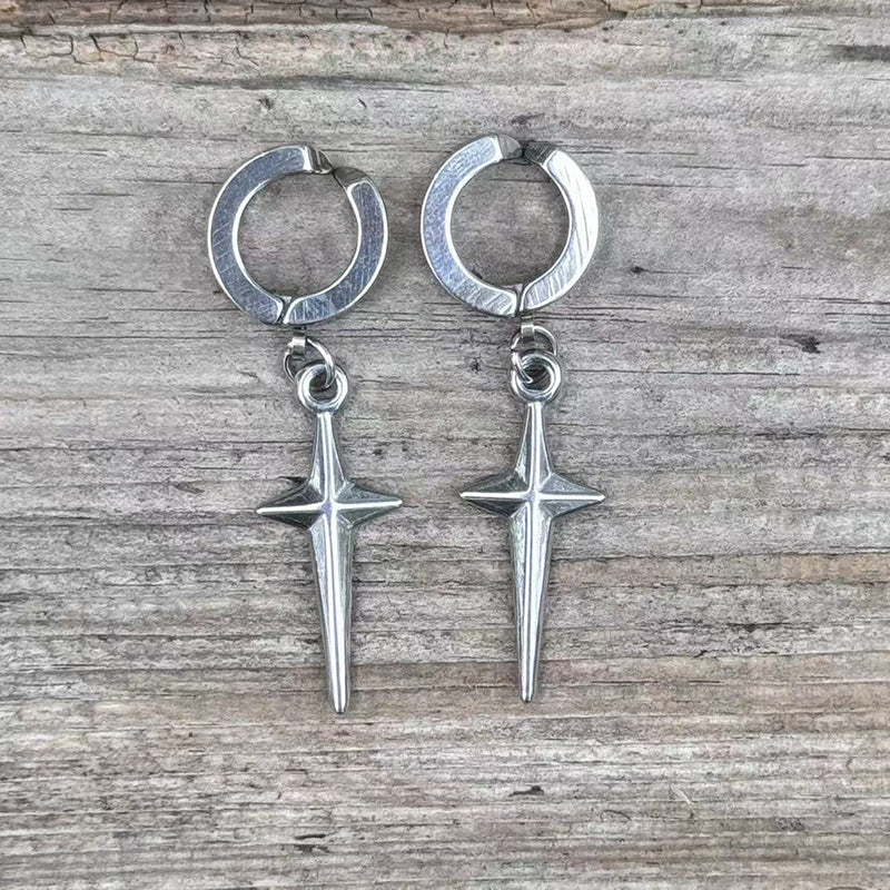 4 Pointed Star Stainless Steel Hoop Earrings