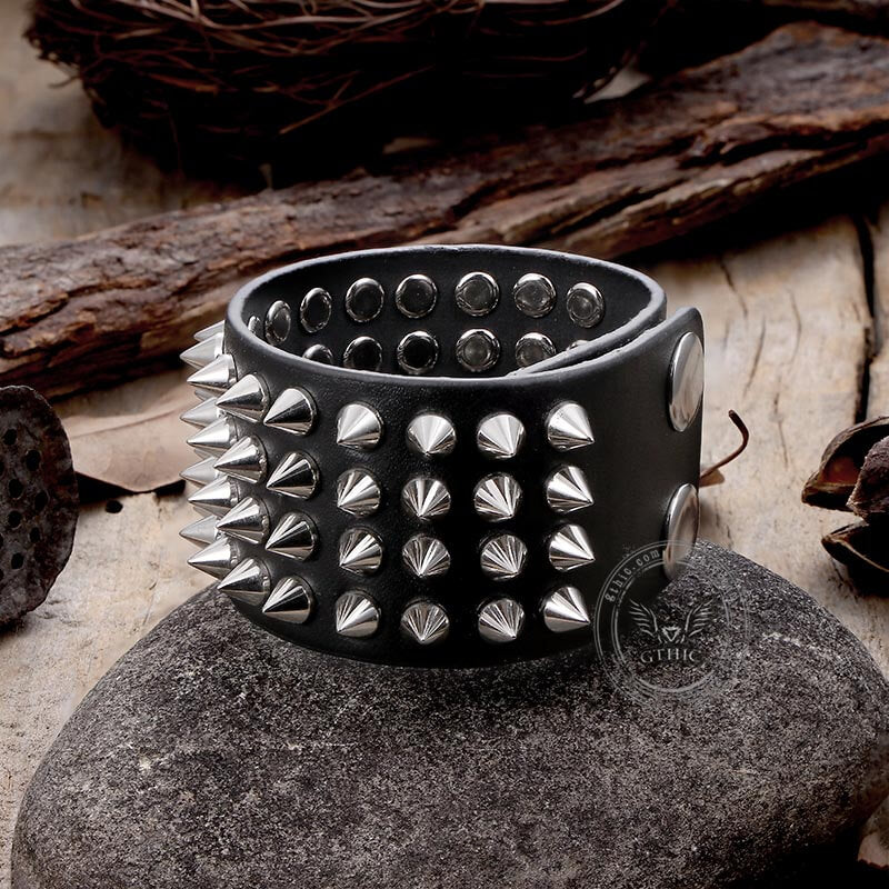 4 Rows of Rivets Leather Bracelet