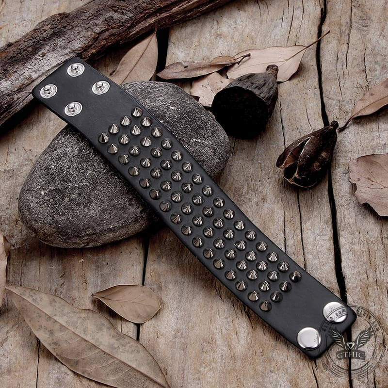 4 Rows of Rivets Leather Bracelet