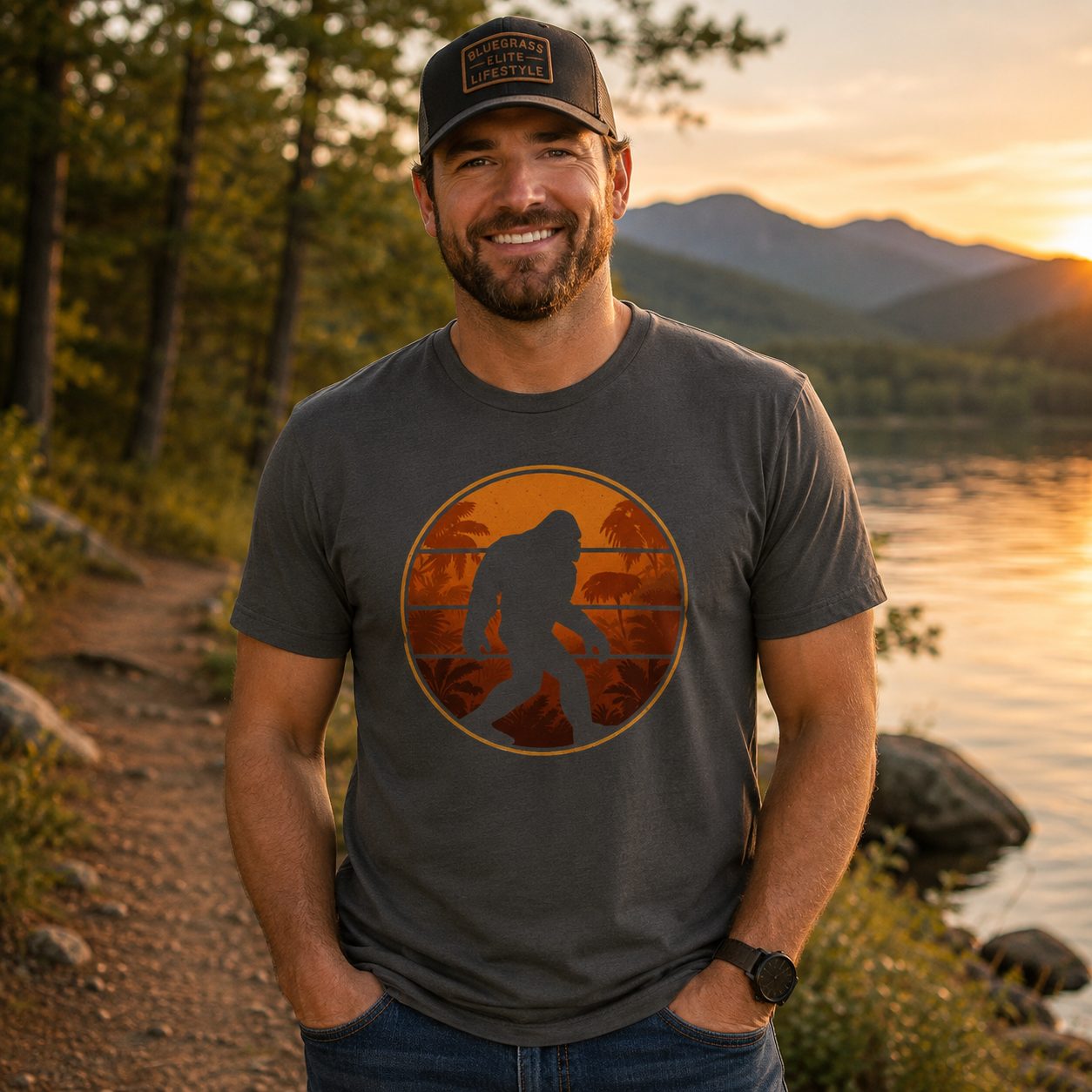 Bigfoot Jungle T-Shirt | Orange Sunset Silhouette | Classic