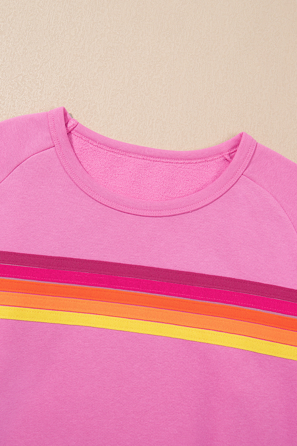 Apricot Striped Accent Pullover and Shorts Two Piece Casual Set