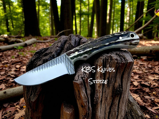 Western Knife – Rasp Steel 7.5" Full Tang with Antler Horn Handle & Leather Sheath