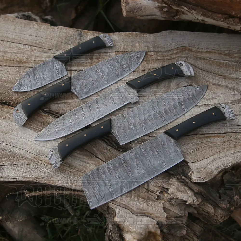 5 Piece Damascus Chef Knife Set - Damascus Steel Chef Knife Set with Leather Roll