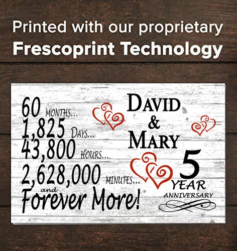 Personalized 5 Year Anniversary Gift – Traditional Wood Present Sign with Couple’s Names | Romantic Plaque
