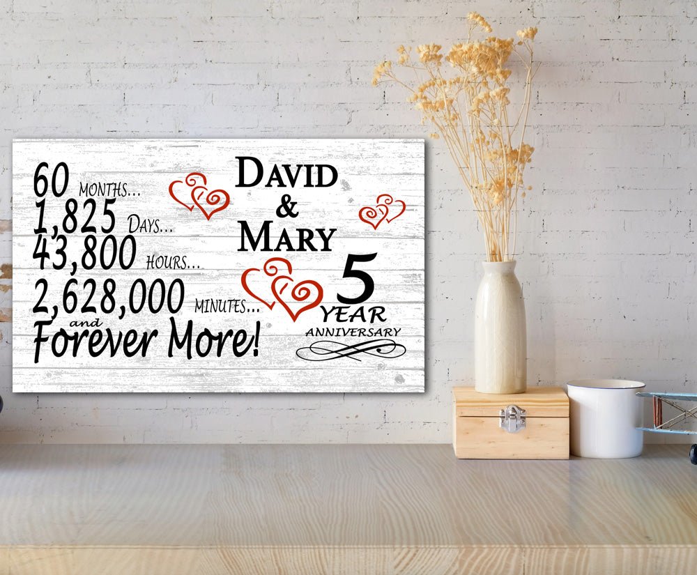 Personalized 5 Year Anniversary Gift – Traditional Wood Present Sign with Couple’s Names | Romantic Plaque
