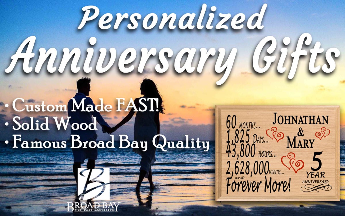 Personalized 5th Anniversary Gift – 5 Year Traditional Present - Custom Wood Keepsake for Husband, Wife, or Couple