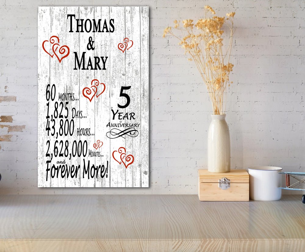 5 Year Anniversary Gift – Personalized 5th Anniversary Plaque with Custom Names