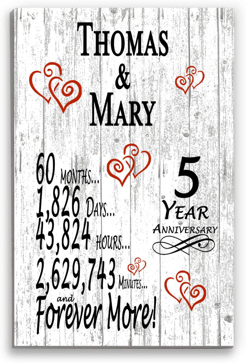 5 Year Anniversary Gift – Personalized 5th Anniversary Plaque with Custom Names