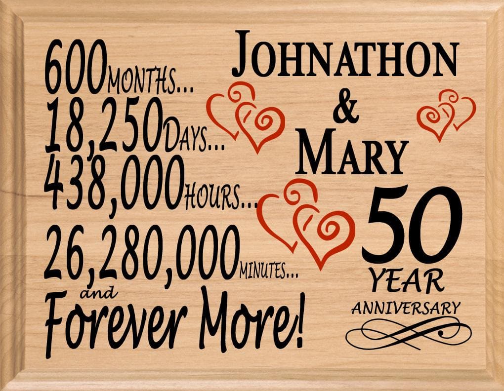 Personalized 50th Anniversary Gift – Custom Wood Keepsake for Husband, Wife, or Couple