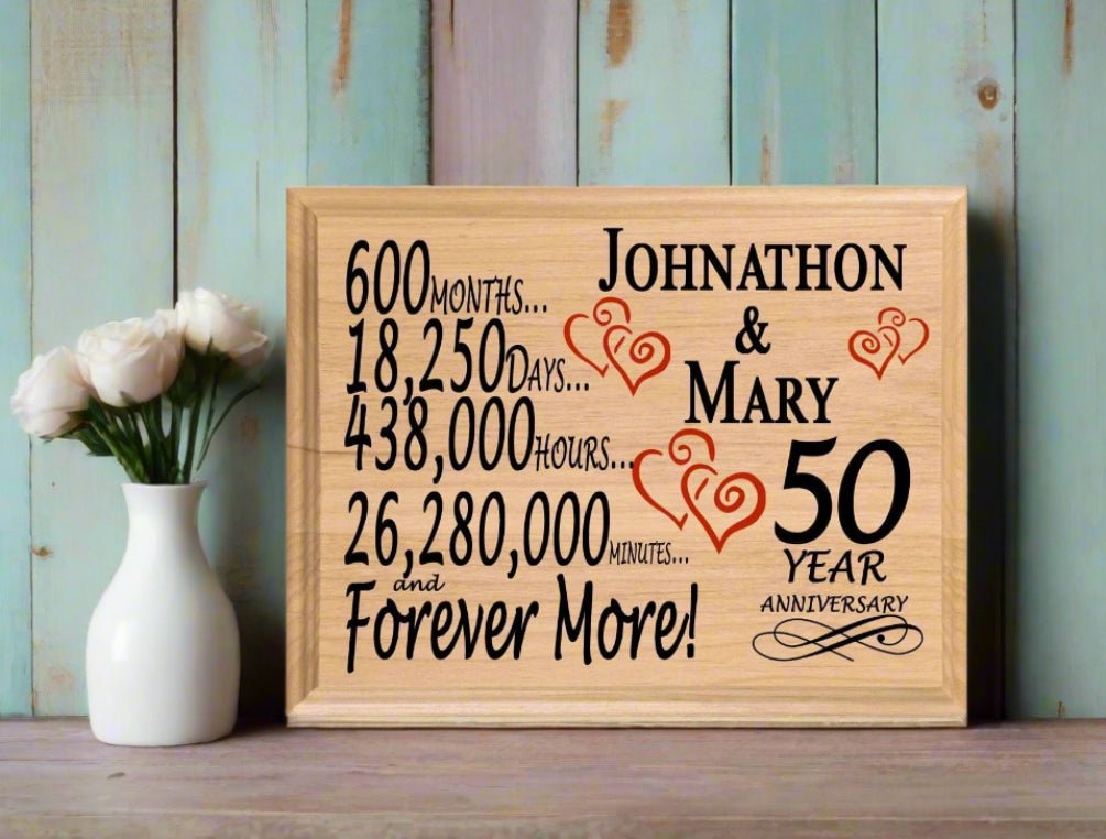 Personalized 50th Anniversary Gift – Custom Wood Keepsake for Husband, Wife, or Couple