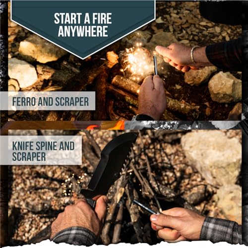 The Tracker D2 Steel Bushcraft Survival Knife Gift Set (Black and Gray)