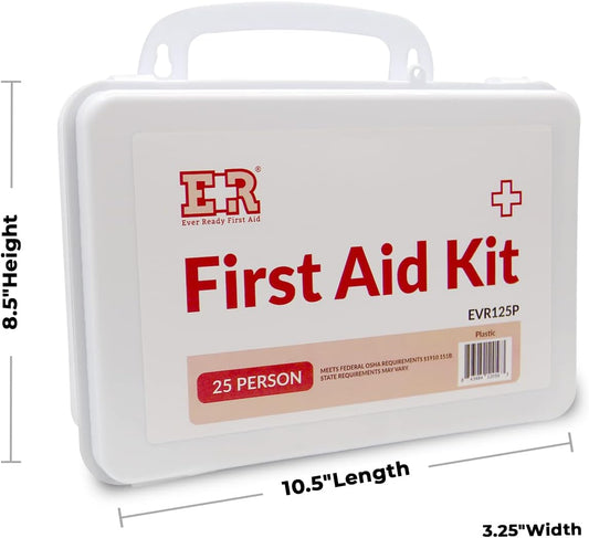 107 Piece, 25 Person First Aid Kit with Plastic Case, OSHA Compliant