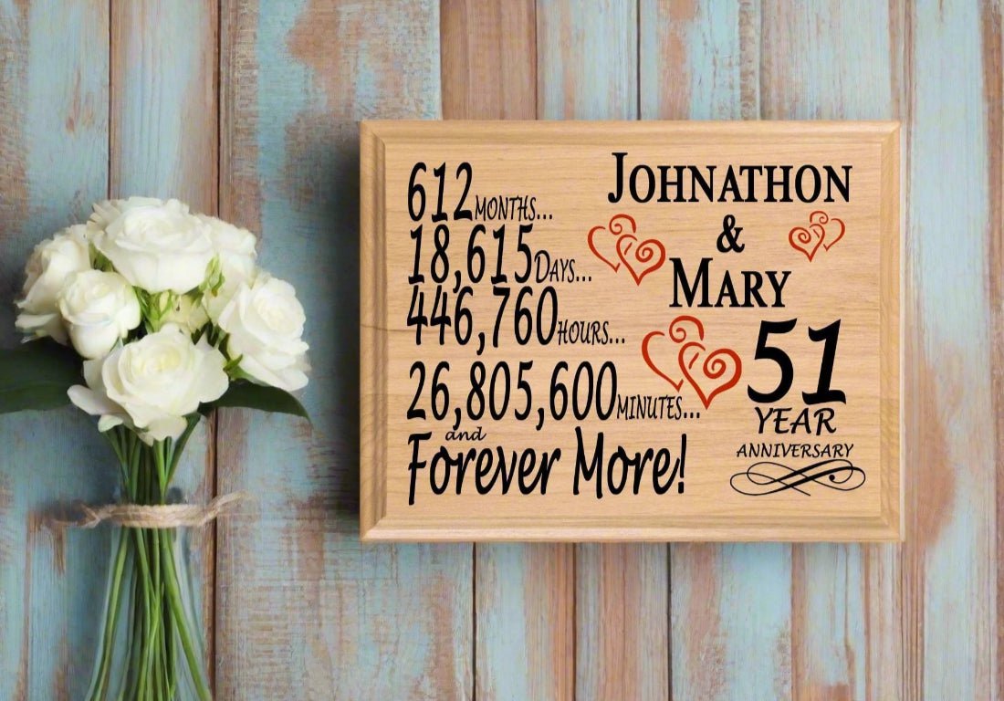 Personalized 51st Anniversary Gift – Custom Wood Keepsake for Husband, Wife, or Couple