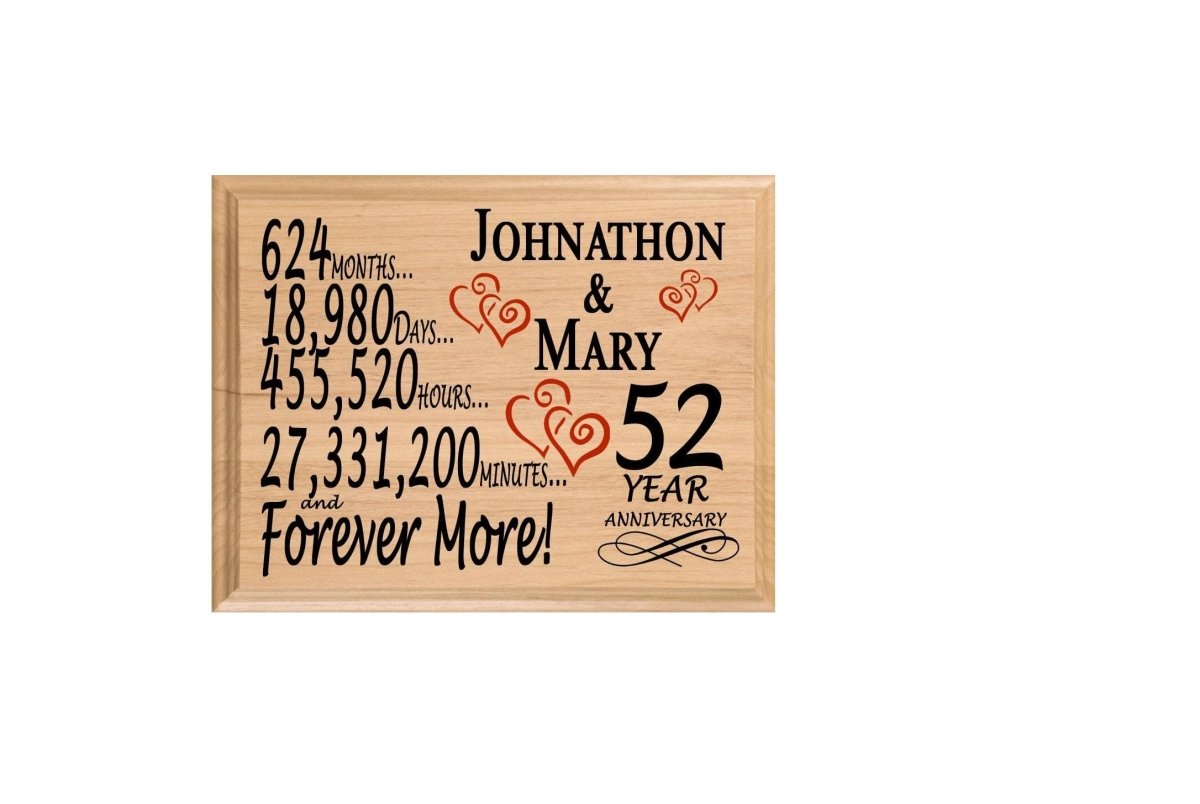 Personalized 52nd Anniversary Gift – Custom Wood Keepsake for Husband, Wife, or Couple