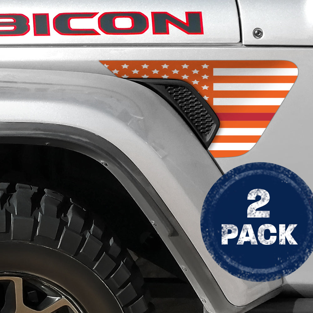 White and Orange Thin Red Line Flag 2pc Vinyl Fender Decal