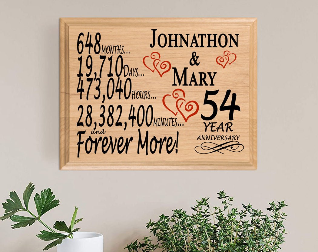 Personalized 54th Anniversary Gift – Custom Wood Keepsake for Husband, Wife, or Couple