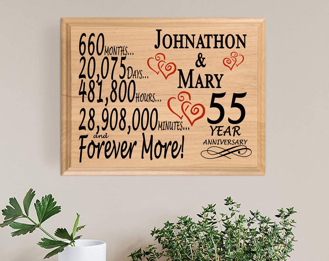 Personalized 55th Anniversary Gift – Custom Wood Keepsake for Husband, Wife, or Couple