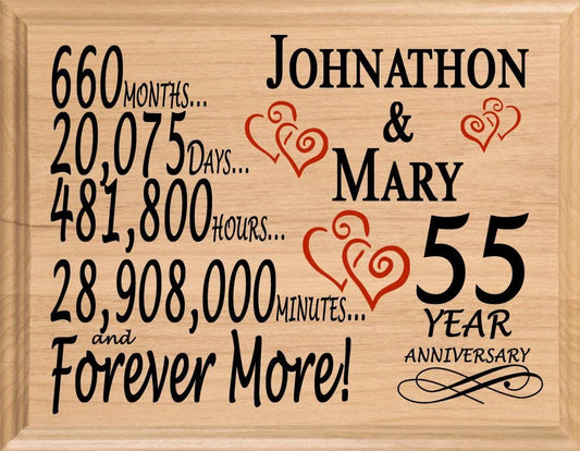 Personalized 55th Anniversary Gift – Custom Wood Keepsake for Husband, Wife, or Couple