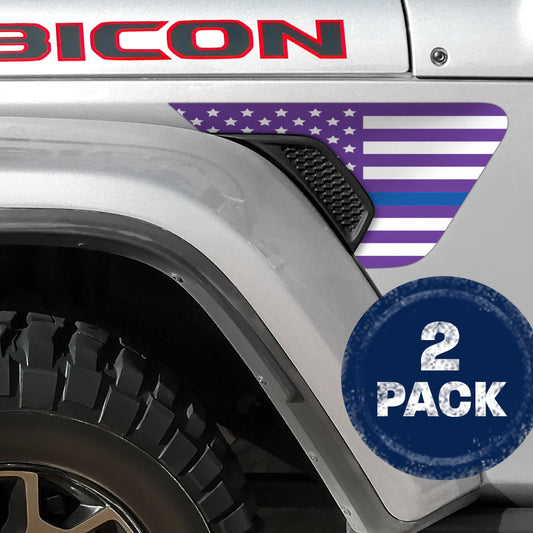 White and Purple Thin Blue Line Flag 2pc Vinyl Fender Decal