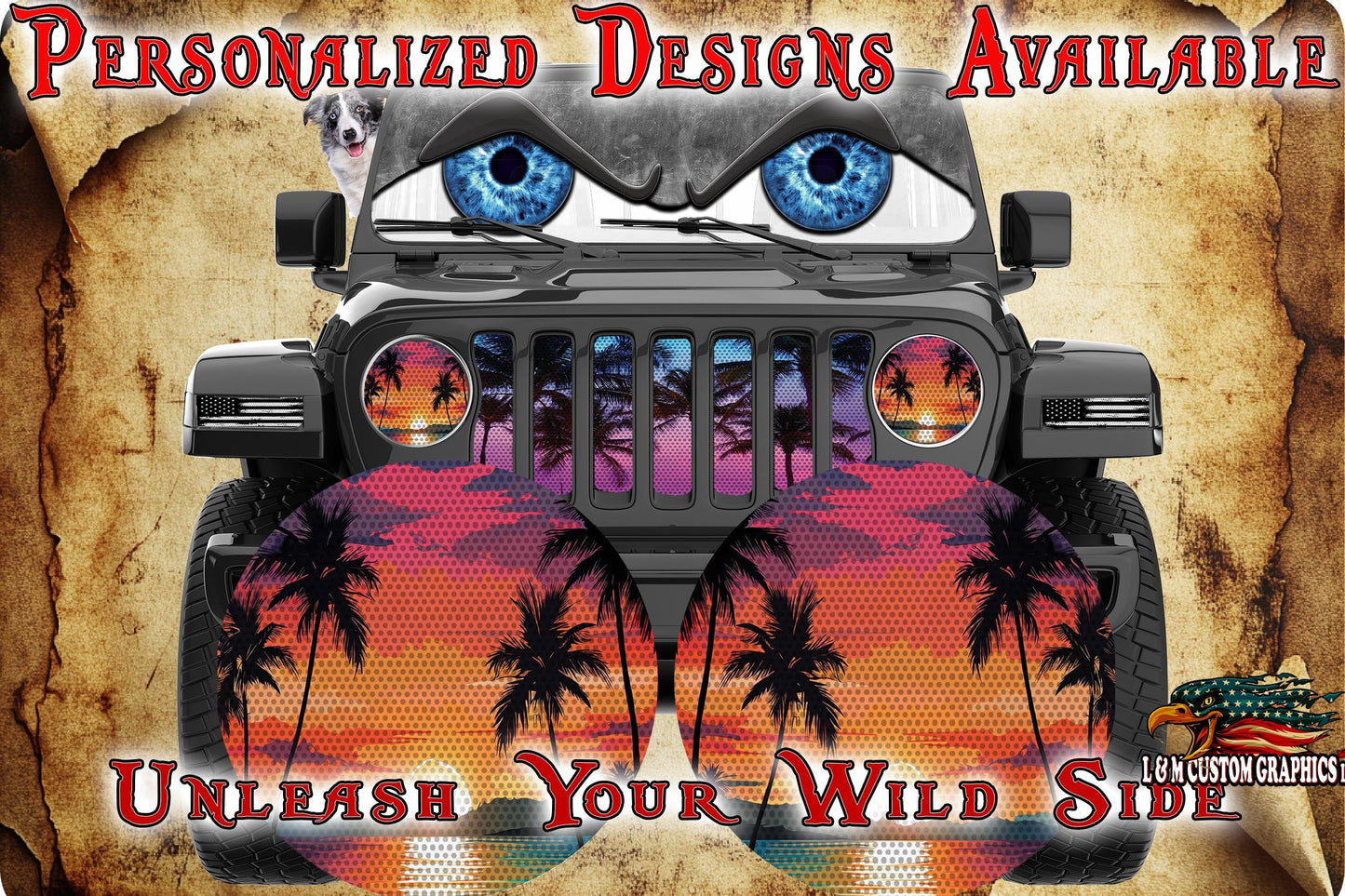 Beach sunset eyes for a round headlight decal