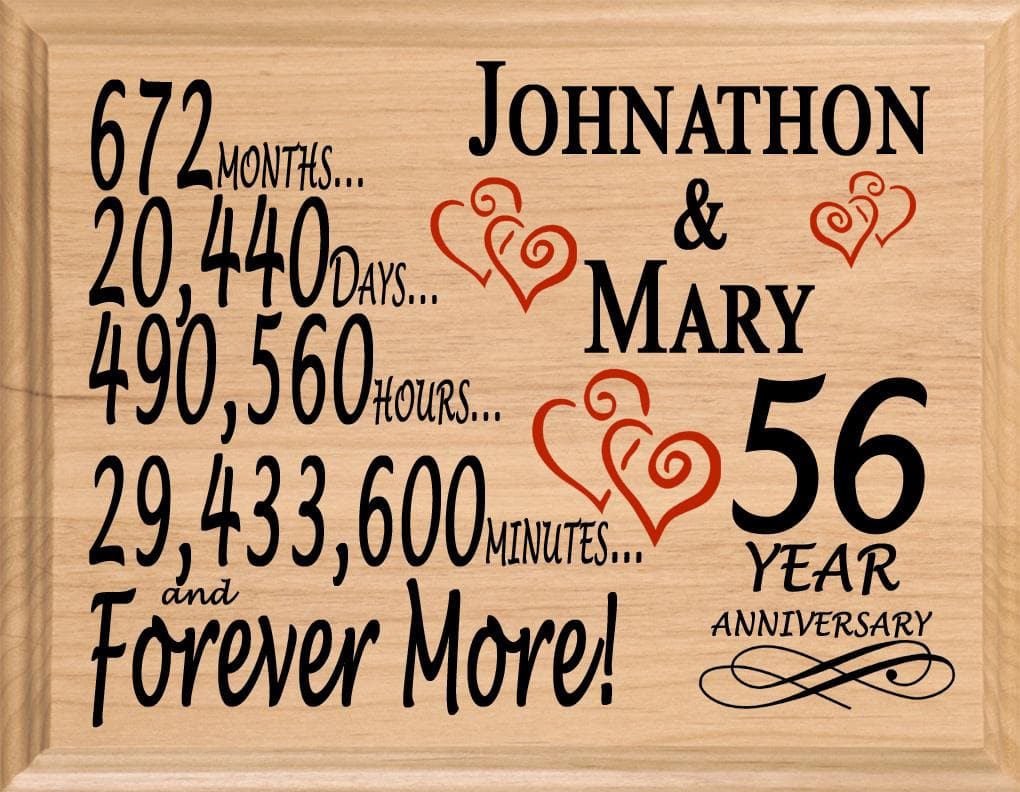 Personalized 56th Anniversary Gift – Custom Wood Keepsake for Husband, Wife, or Couple