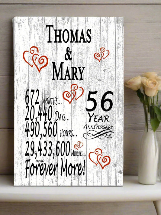 56 Year Anniversary Gift – Personalized 56th Anniversary Plaque with Custom Names