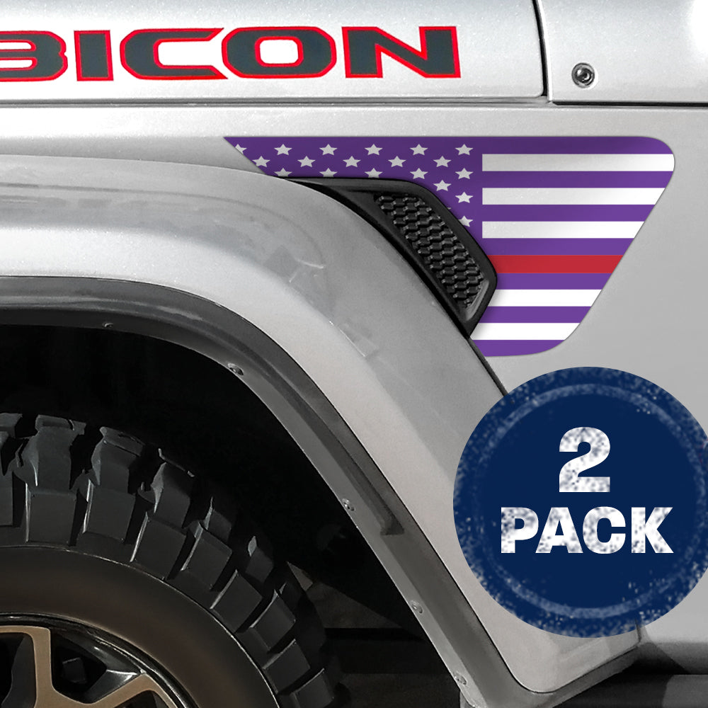 White and Purple Thin Red Line Flag 2pc Vinyl Fender Decal