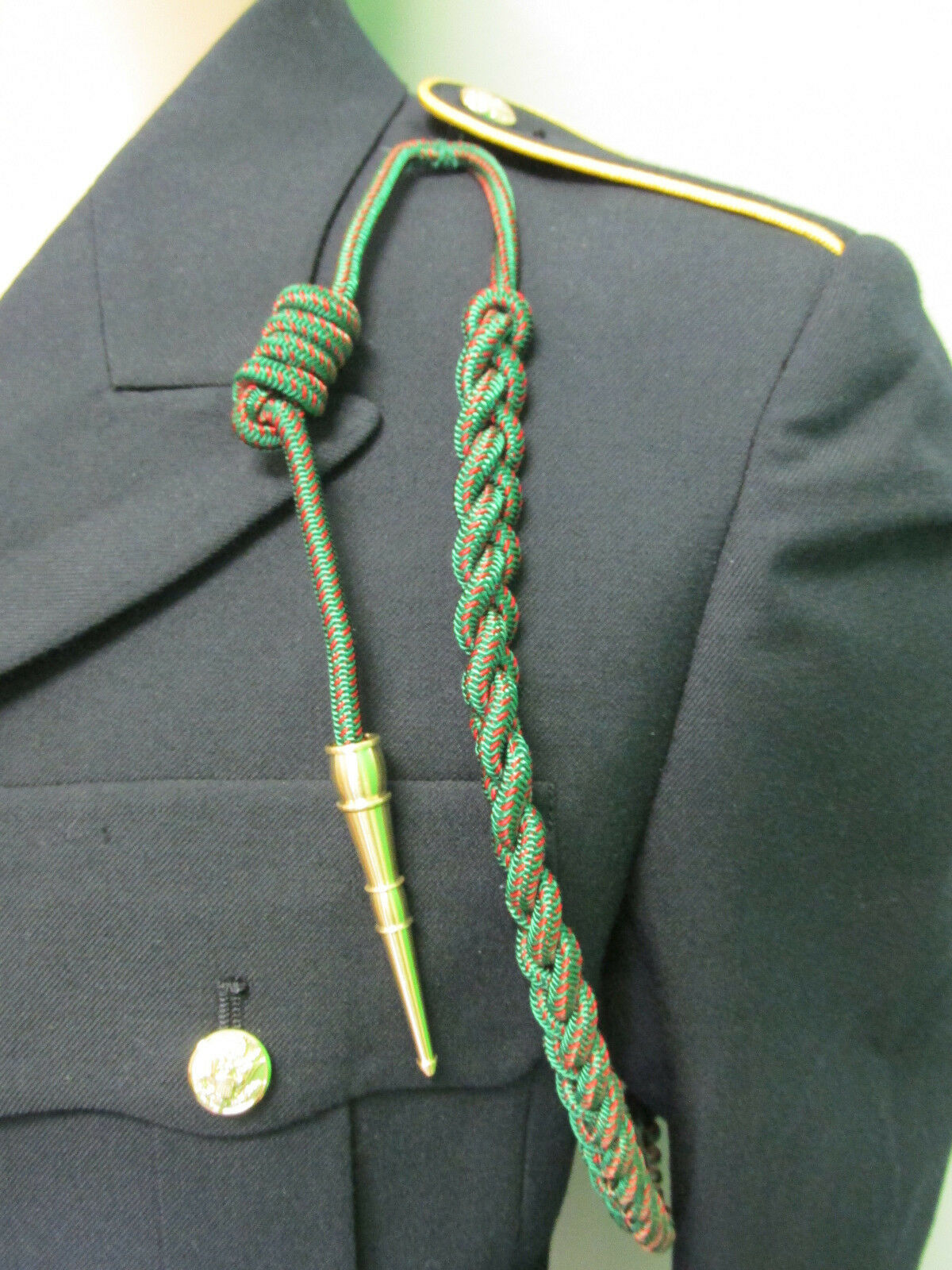 U.S. Army Fourragere - French WWI Shoulder Cord - Green with Red Spots
