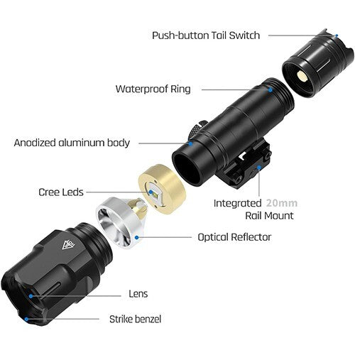 WL-25 Tactical Weaponlight Flashlight, 1200LM, USB Rechargeable – Black or Tan
