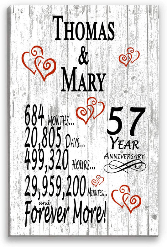 57 Year Anniversary Gift – Personalized 57th Anniversary Plaque with Custom Names