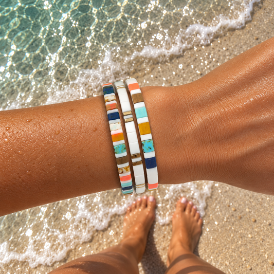 SURFER CHICK - 3 Tila Bead Bracelet Stack